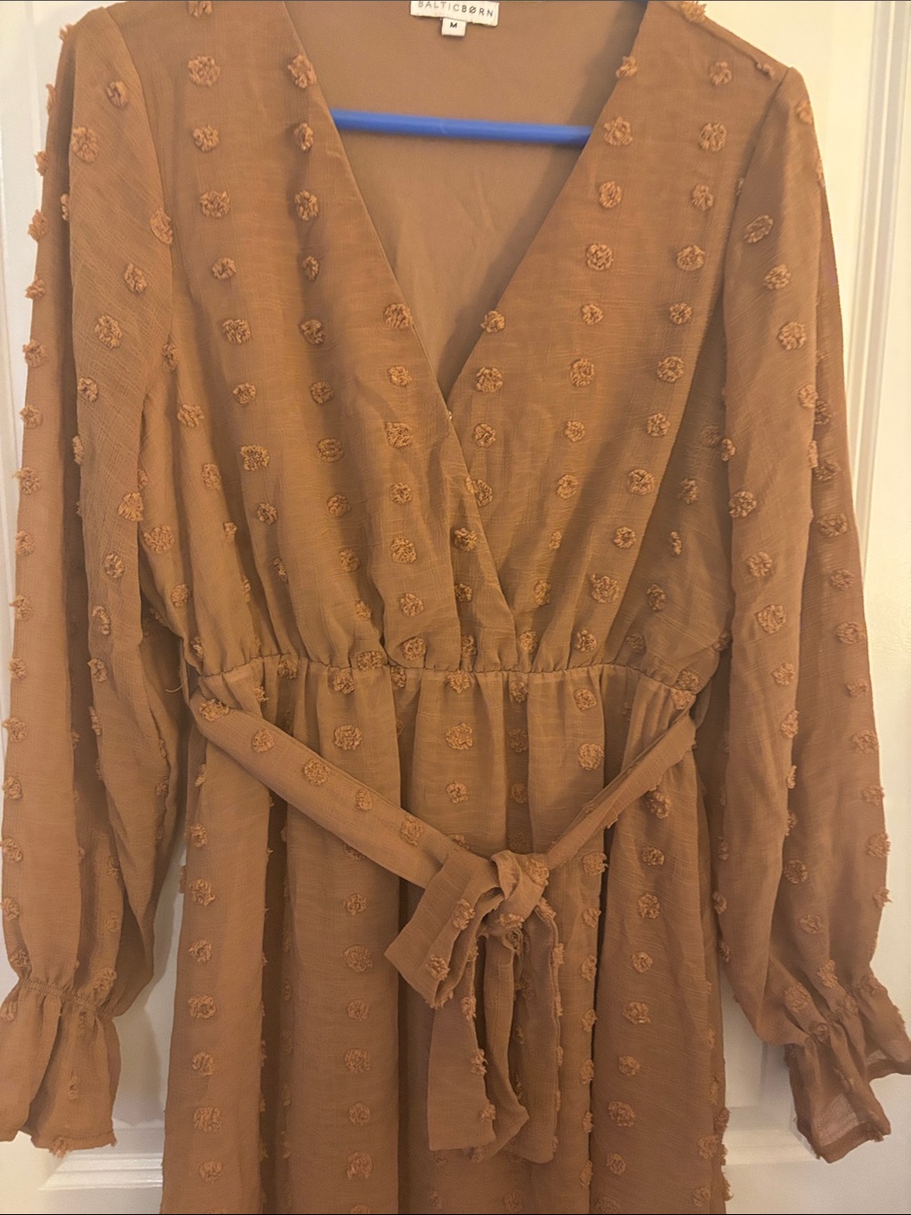 Baltic Born Tan Textured Wrap Dress with Tie Waist